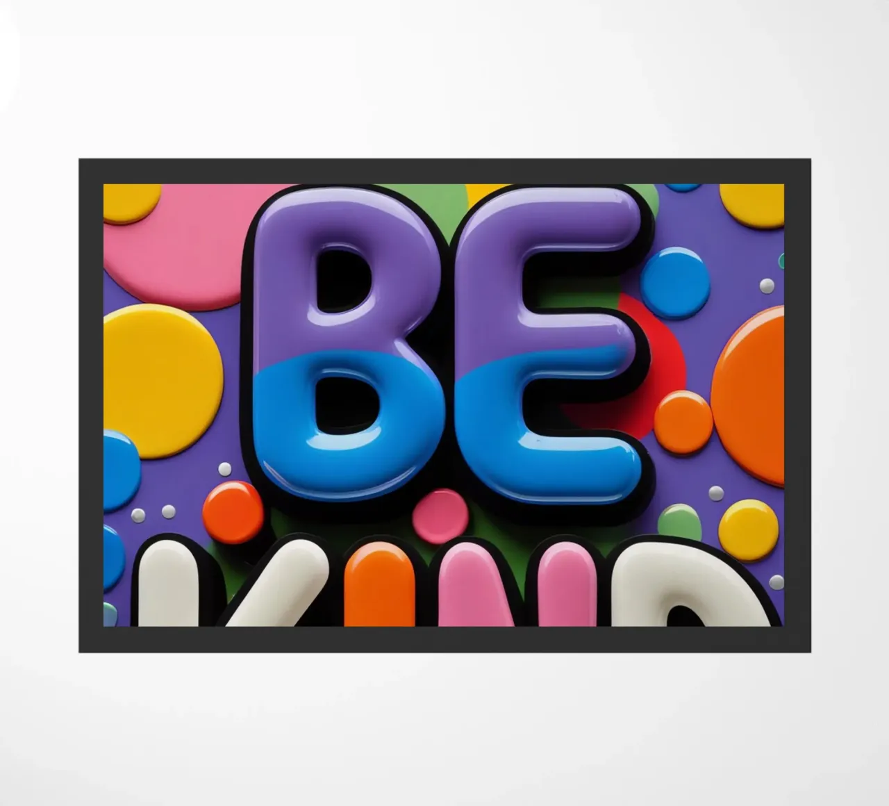 Texto BE KIND con formas de colores felpudo de DesignDoodle
