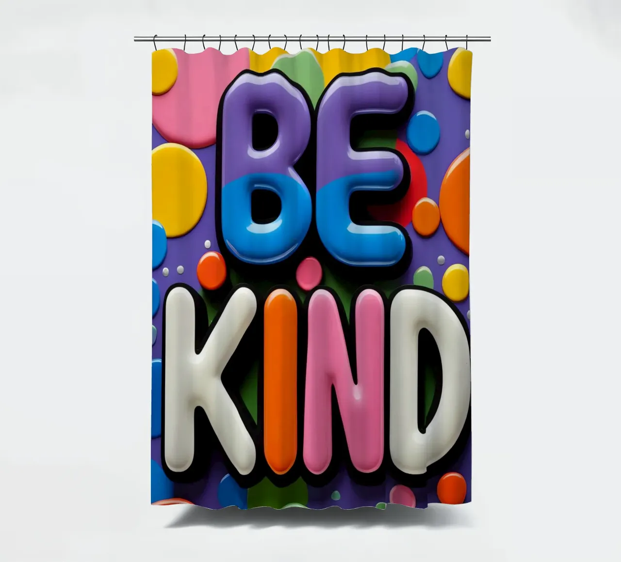 Testo BE KIND con forme colorate tenda da doccia da DesignDoodle