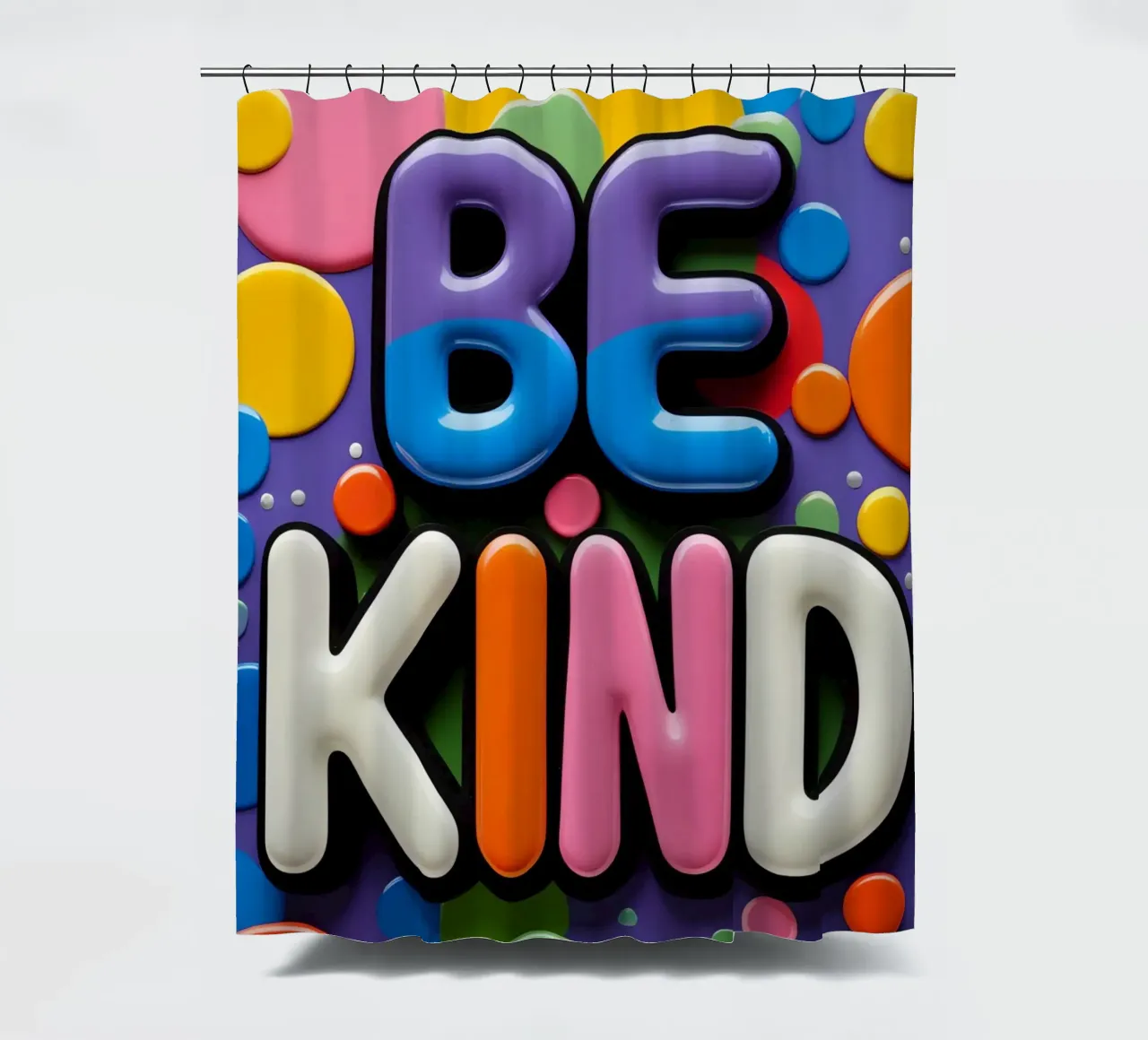 Testo BE KIND con forme colorate tenda da doccia da DesignDoodle