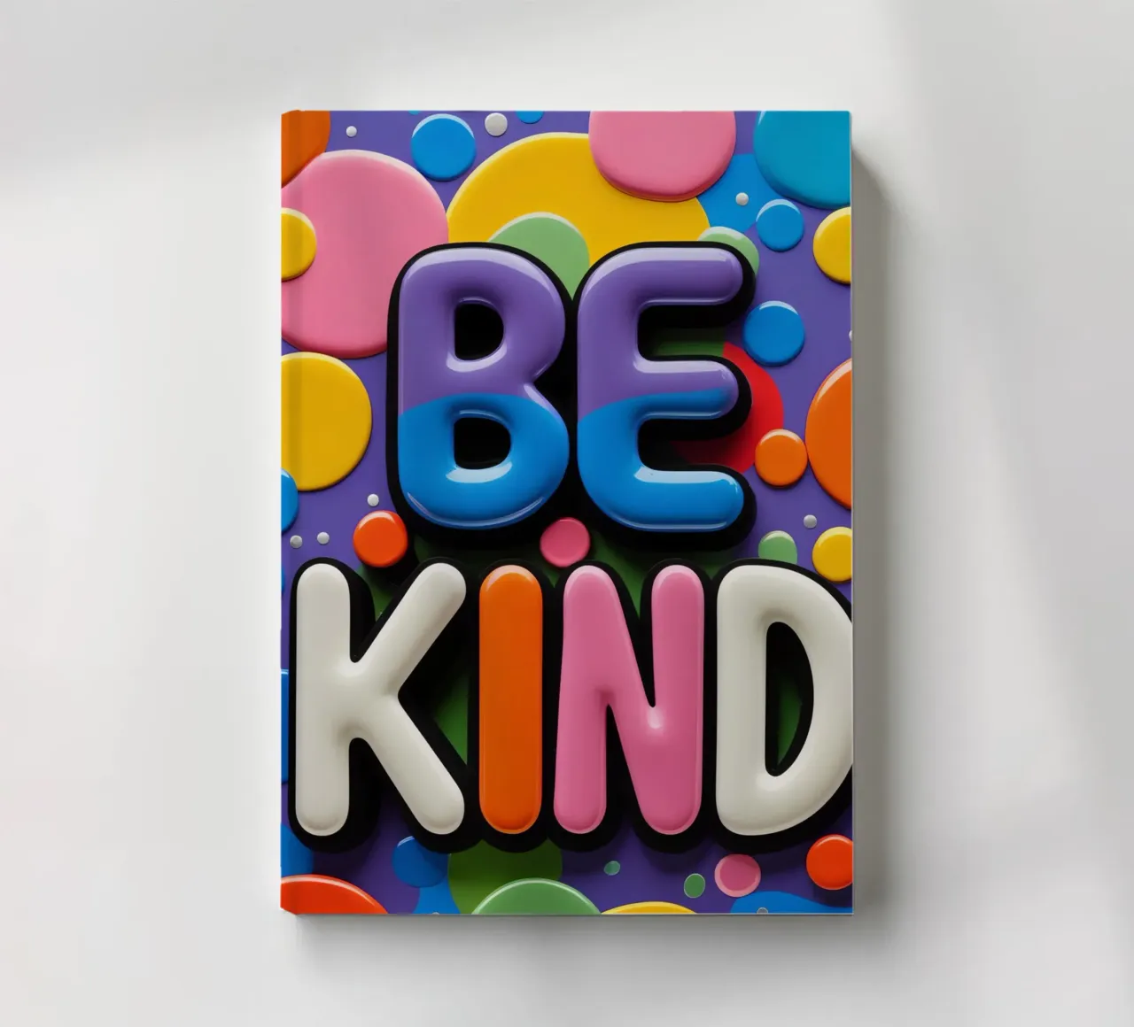 BE KIND text with colorful shapes notebook by DesignDoodle