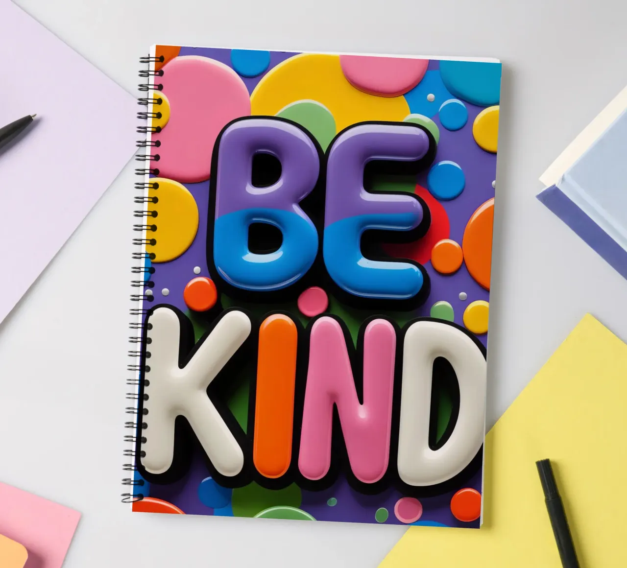 Testo BE KIND con forme colorate diario ad anelli da DesignDoodle