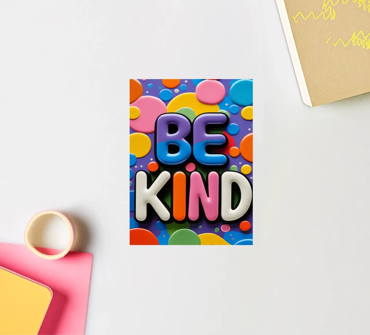 Testo BE KIND con forme colorate adesivo da DesignDoodle