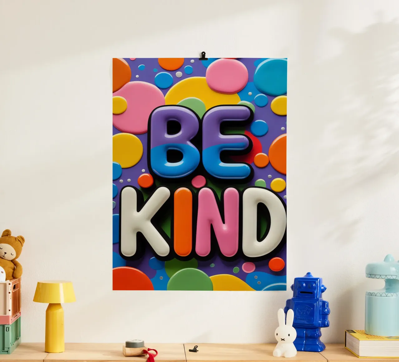 Testo BE KIND con forme colorate carta hahnemühle da DesignDoodle