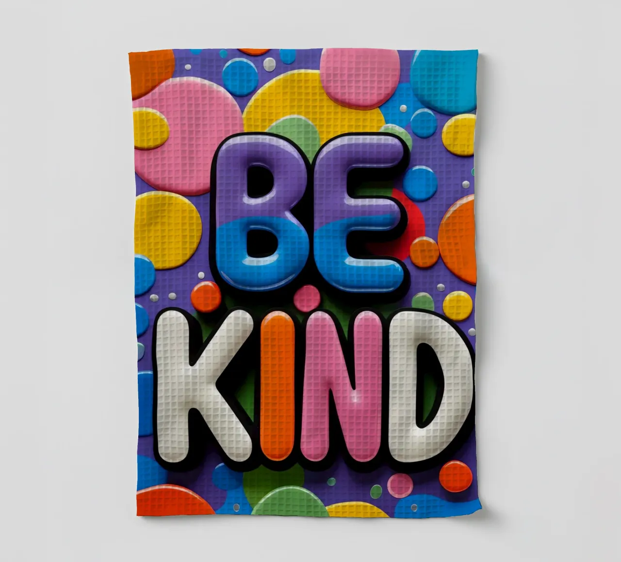 Testo BE KIND con forme colorate canovaccio da cucina da DesignDoodle