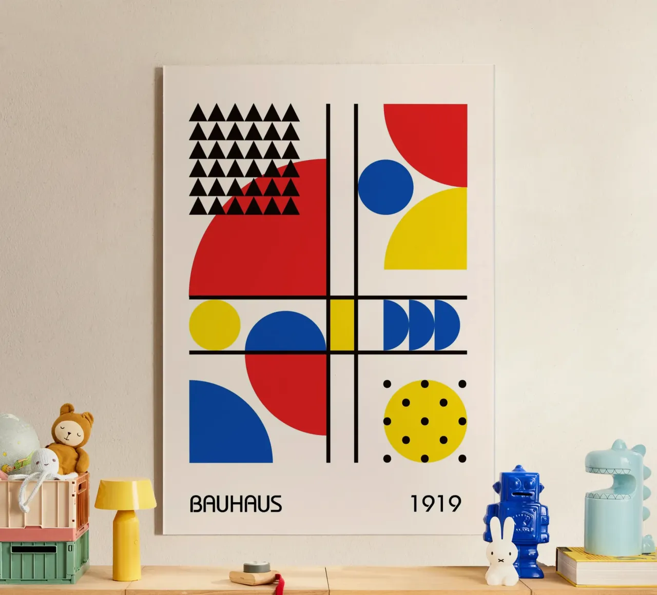 Bauhaus 1919 Primaire kleur Geometrische abstracte compositie acryl van Grungeo