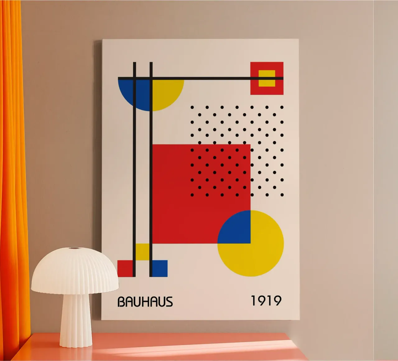 Bauhaus 1919 Geometric Abstract Primary Colors & Dots canvas by Grungeo