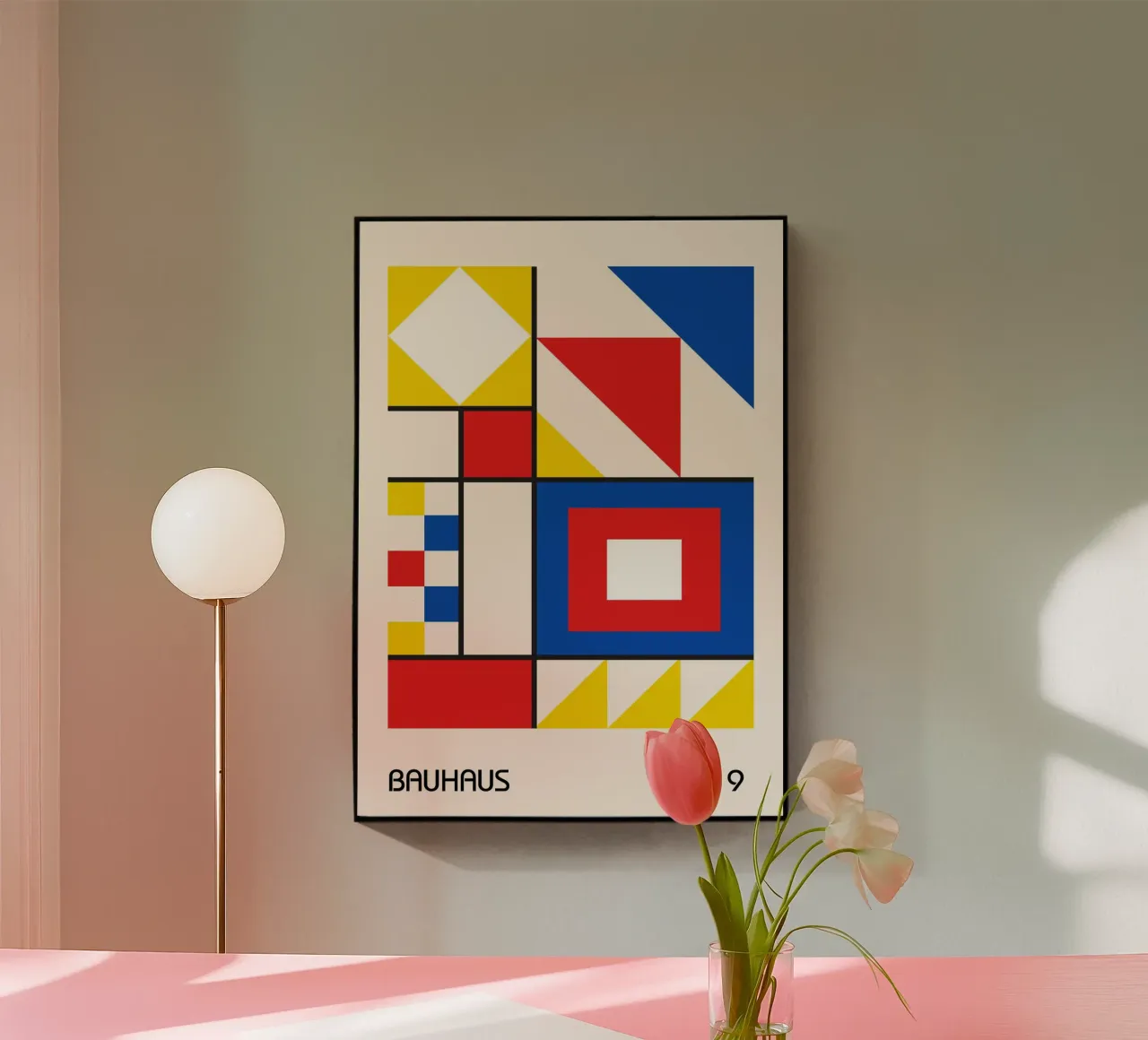 Bauhaus 1919 Colori primari Quadrati e triangoli geometrici plexiglass da Grungeo
