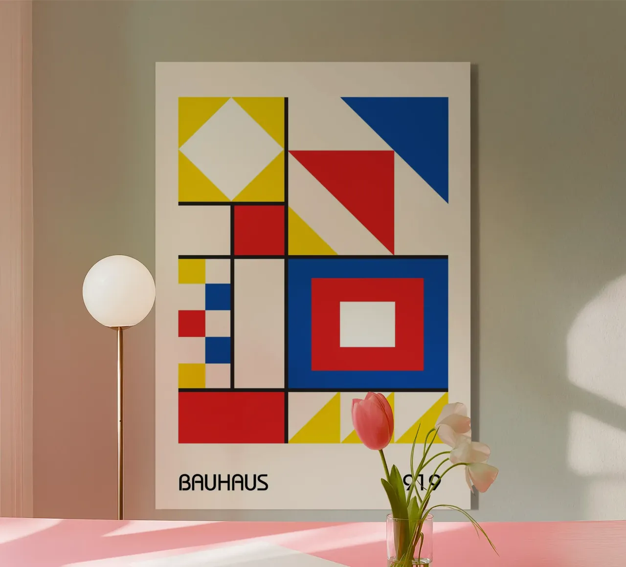 Bauhaus 1919 Colori primari Quadrati e triangoli geometrici plexiglass da Grungeo