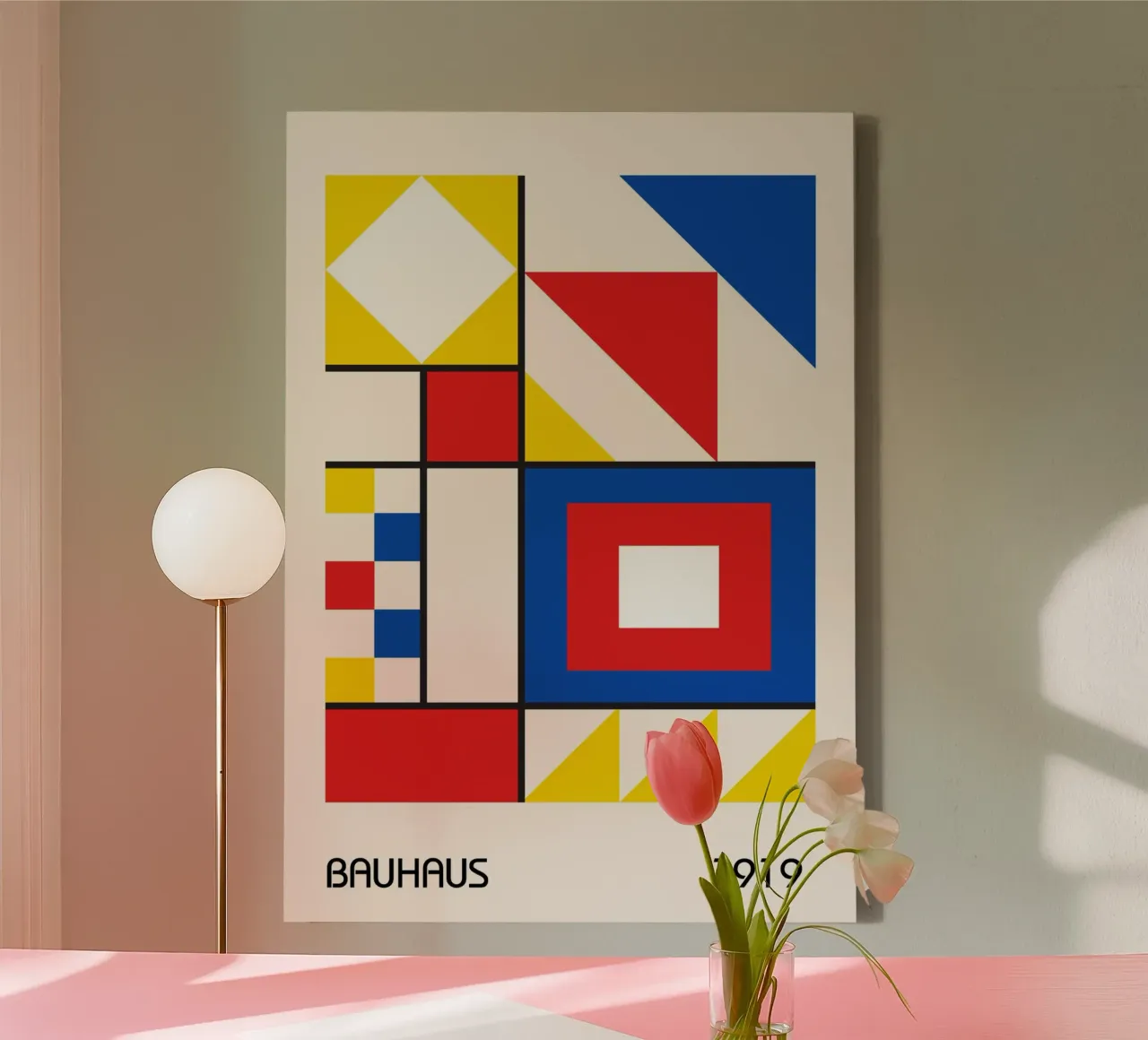 Bauhaus 1919 Primary Color Geometric Squares & Triangles canvas by Grungeo