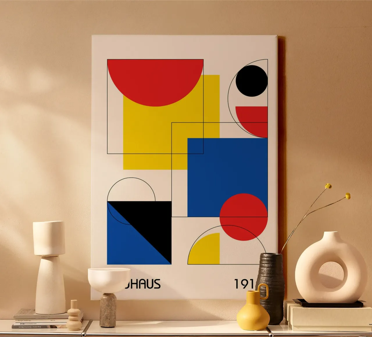 Bauhaus 1919 Primary Color Abstract Geometric Overlap canvas by Grungeo
