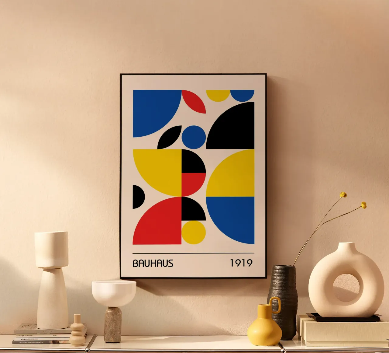 Bauhaus 1919 Círculos geométricos abstractos de colores primarios metacrilato de Grungeo