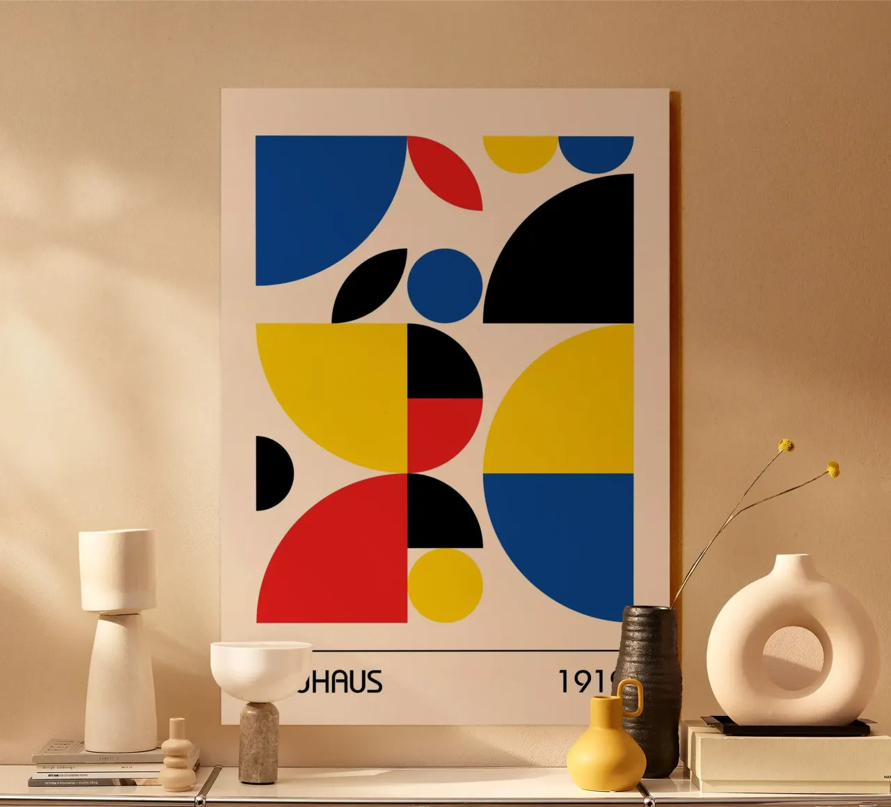 Bauhaus 1919 Círculos geométricos abstractos de colores primarios metacrilato de Grungeo