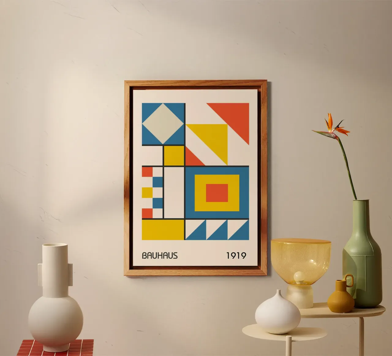 Bauhaus 1919 Colori primari Quadrati e triangoli geometrici alluminio dibond da Grungeo