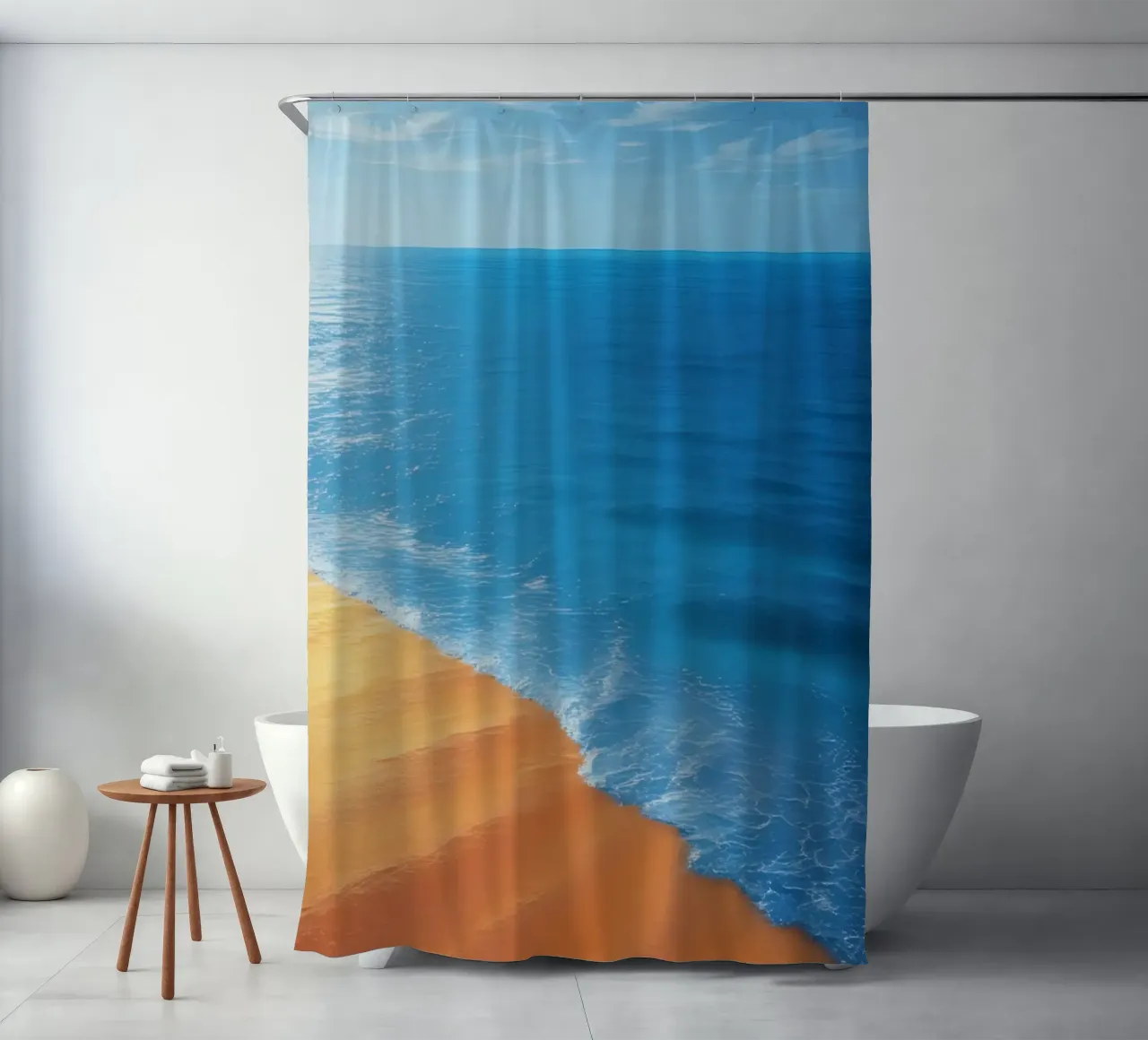 Orizzonte spiaggia e oceano tenda da doccia da DesignDoodle