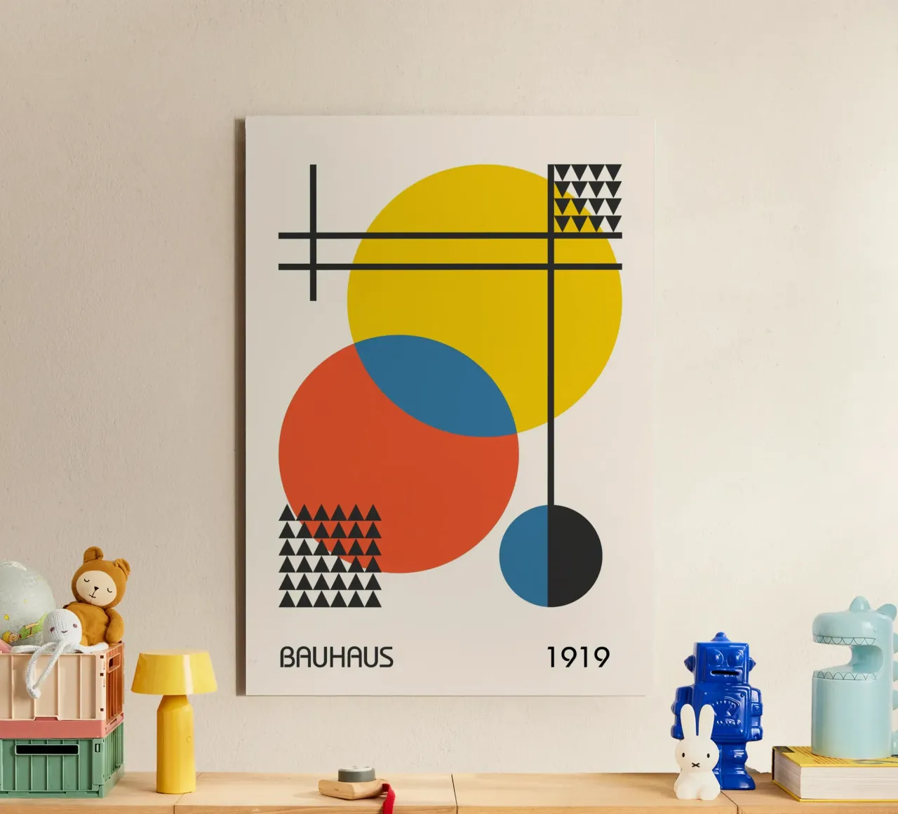 Bauhaus 1919 Primary Color Circles & Triangles Abstract alu-dibond by Grungeo