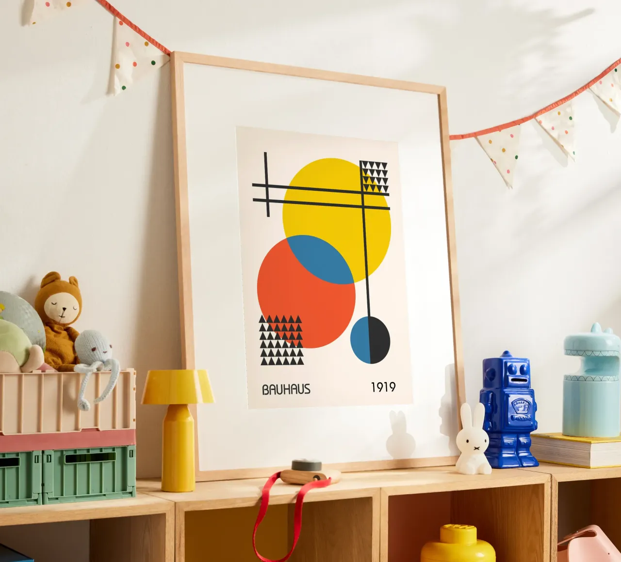 Bauhaus 1919 Primary Color Circles & Triangles Abstract hahnemühle by Grungeo
