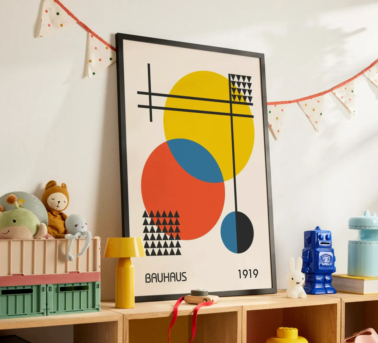Bauhaus 1919 Primary Color Circles & Triangles Abstract hahnemühle by Grungeo