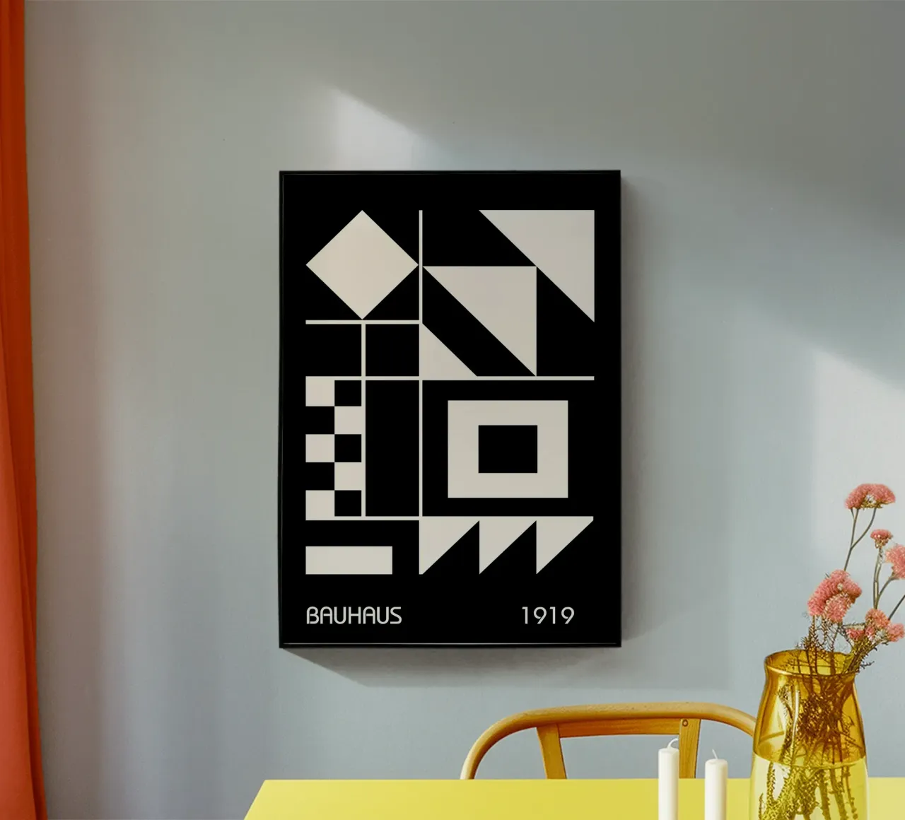 Bauhaus 1919 Quadrati geometrici bianchi e neri Triangoli plexiglass da Grungeo