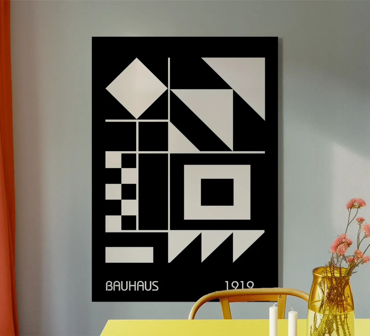 Bauhaus 1919 Quadrati geometrici bianchi e neri Triangoli plexiglass da Grungeo