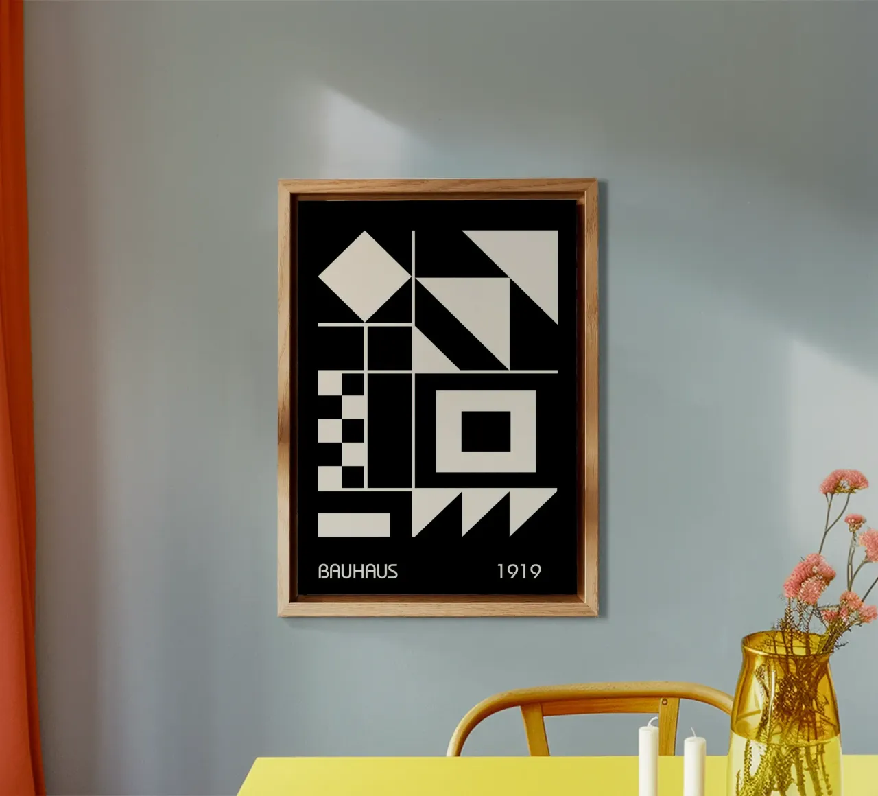 Bauhaus 1919 Quadrati geometrici bianchi e neri Triangoli alluminio dibond da Grungeo