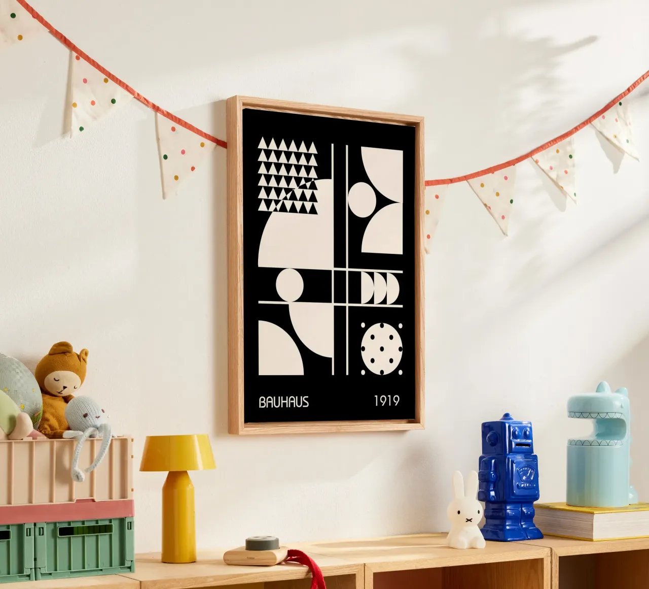 Bauhaus 1919 Composizione astratta geometrica in bianco e nero tela con Cornice a cassetta da Grungeo