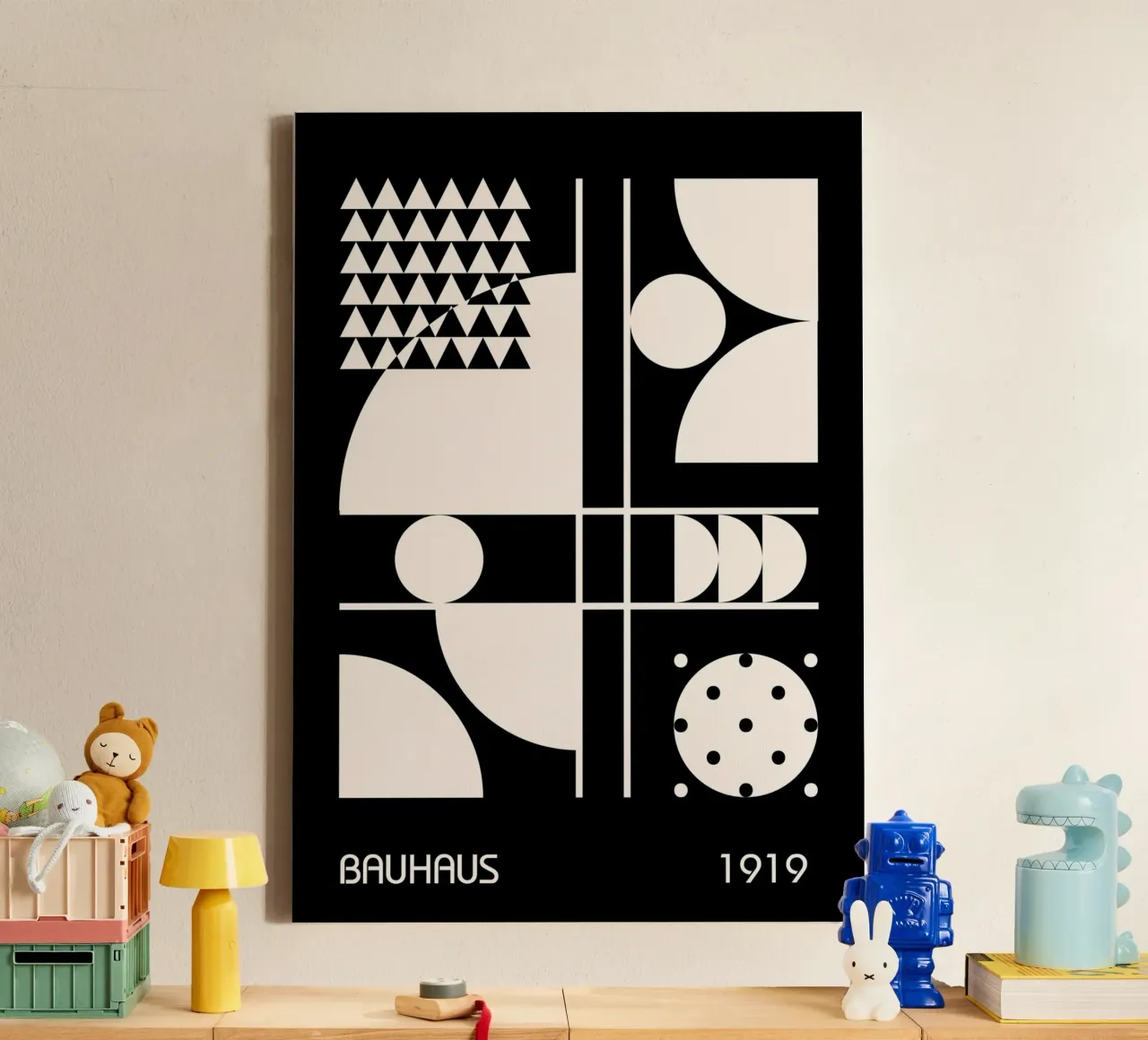 Bauhaus 1919 Composizione astratta geometrica in bianco e nero tela con Cornice a cassetta da Grungeo