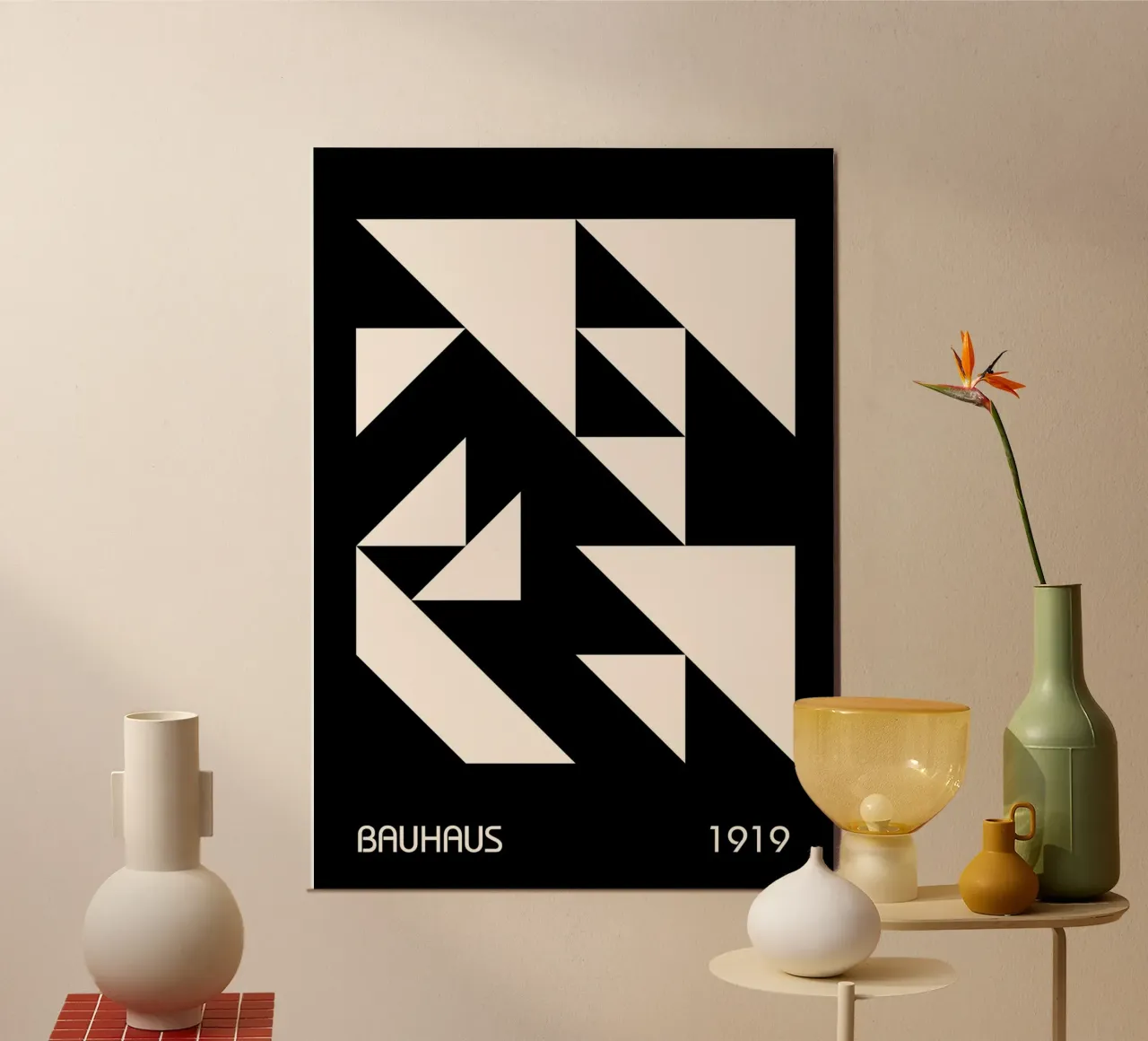 Bauhaus 1919 Triangoli geometrici in bianco e nero astratti alluminio dibond da Grungeo