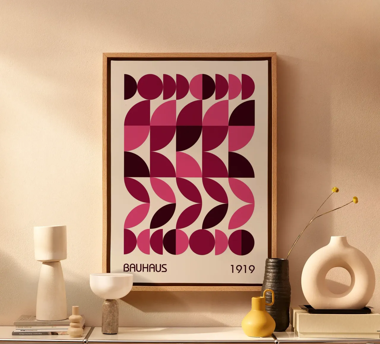 Bauhaus Pattern Poster | Pink & Wine Geometric Design Print canvas by Grungeo