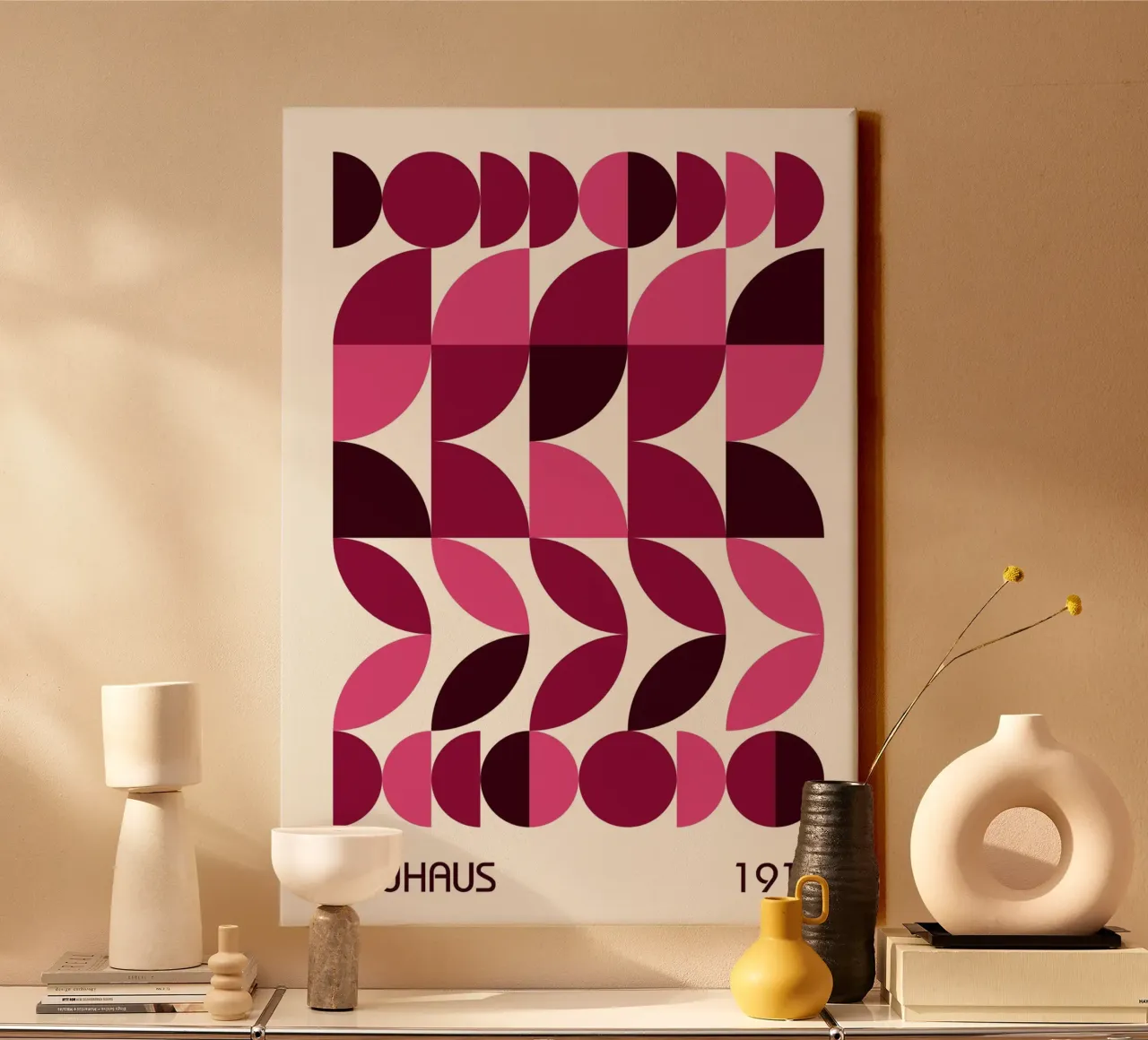 Bauhaus Pattern Poster | Pink & Wine Geometric Design Print canvas by Grungeo
