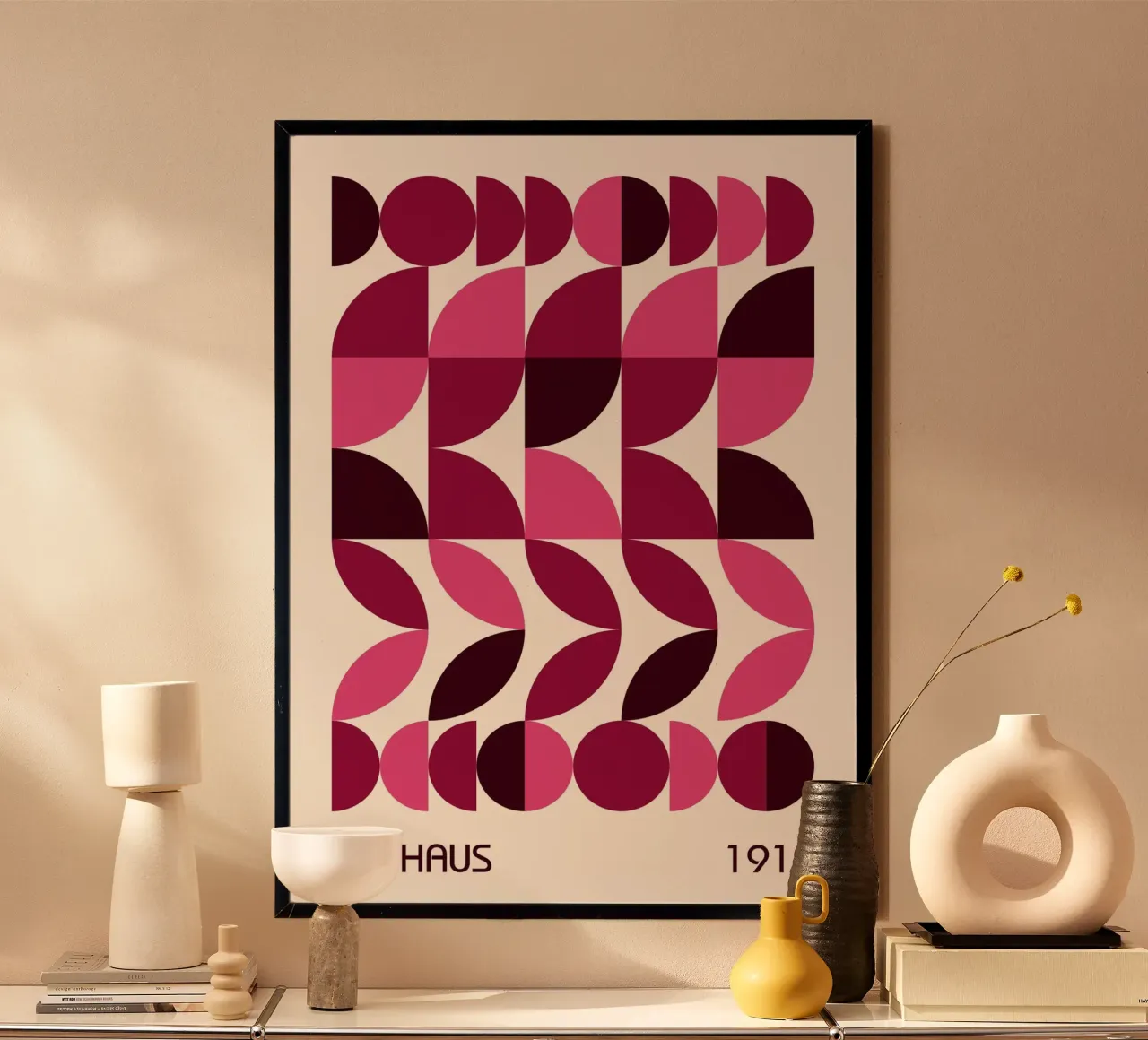 Bauhaus Pattern Poster | Pink & Wine Geometric Design Print Hahnemühle von Grungeo