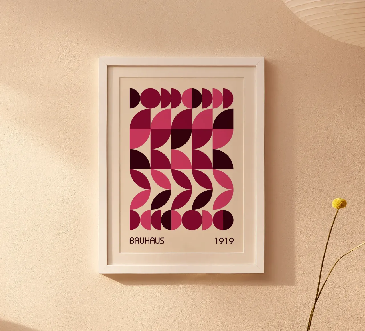 Bauhaus Pattern Poster | Pink & Wine Geometric Design Print Hahnemühle von Grungeo