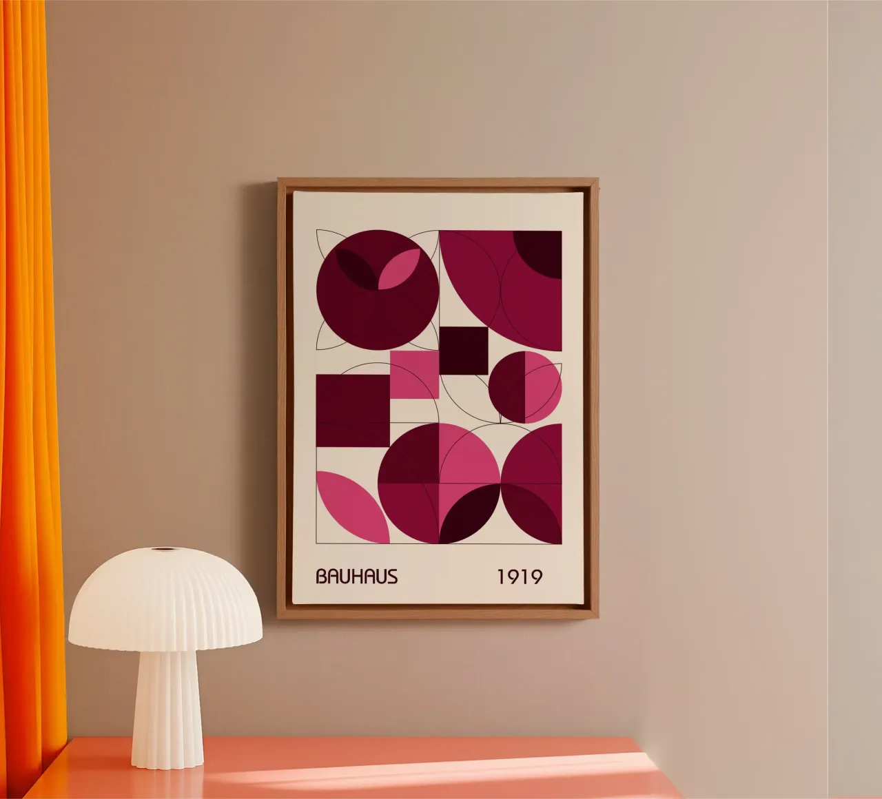 Bauhaus Intersecting Shapes Print | Rosa y Granate Geométrico lienzo de Grungeo