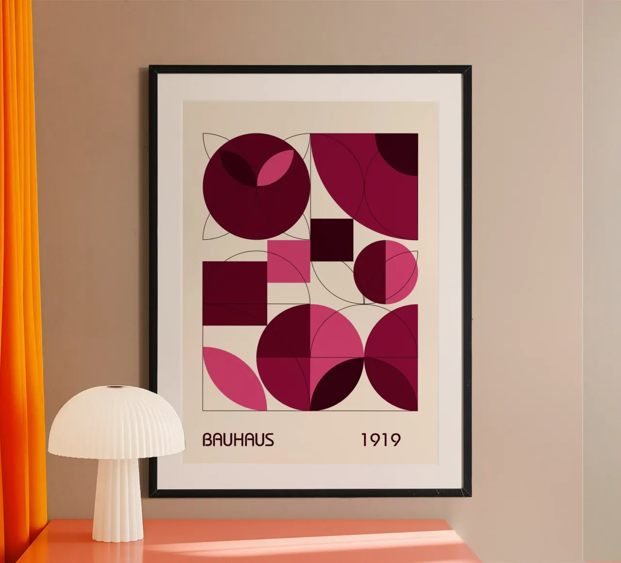 Bauhaus Intersecting Shapes Print | Rosa & Maroon Geometrisch Hahnemühle von Grungeo