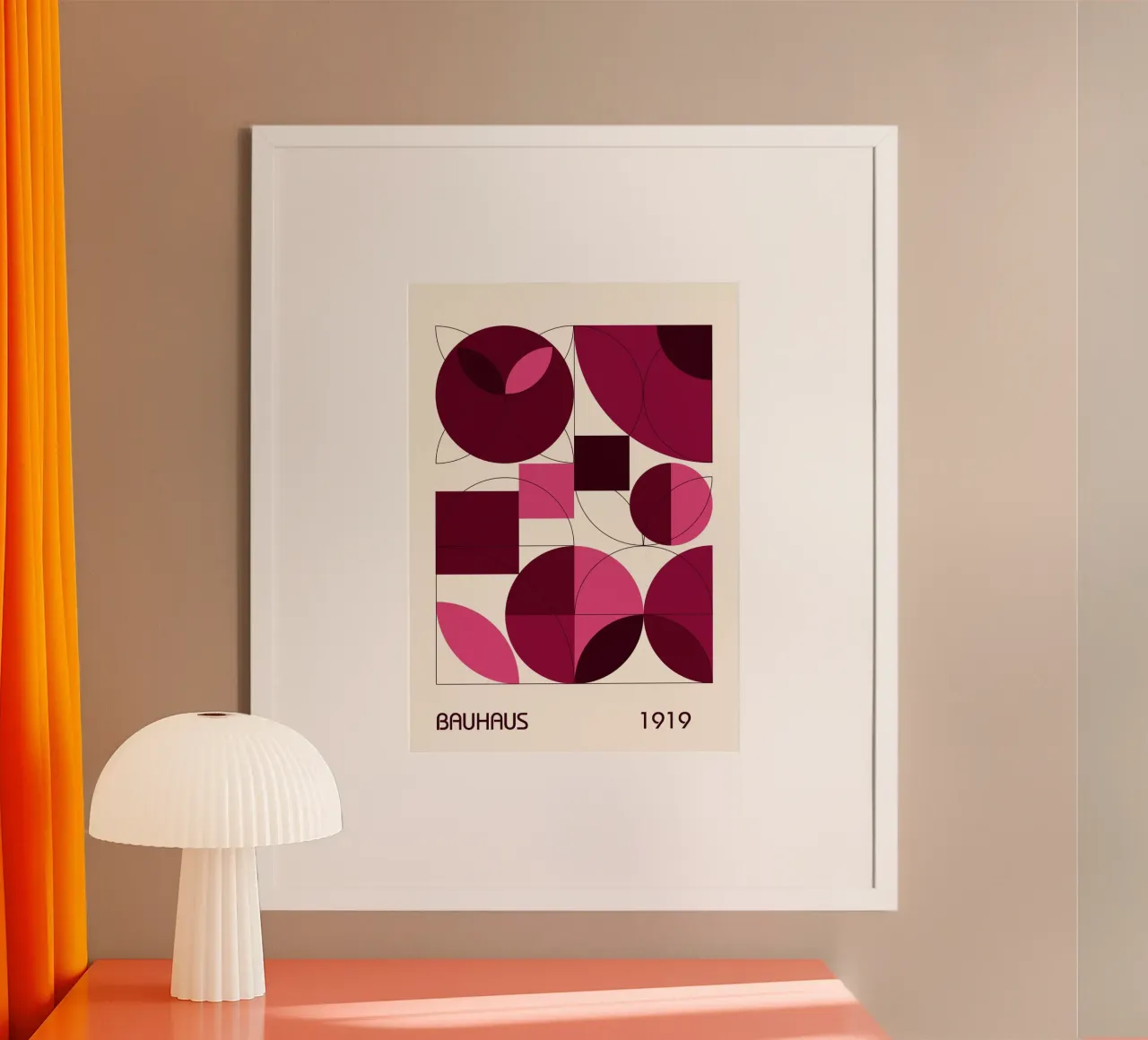 Bauhaus Intersecting Shapes Print | Rosa & Maroon Geometrisch Hahnemühle von Grungeo