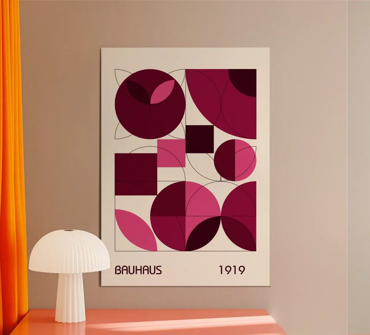 Bauhaus Intersecting Shapes Print | Rosa & Maroon Geometrisch Hahnemühle von Grungeo