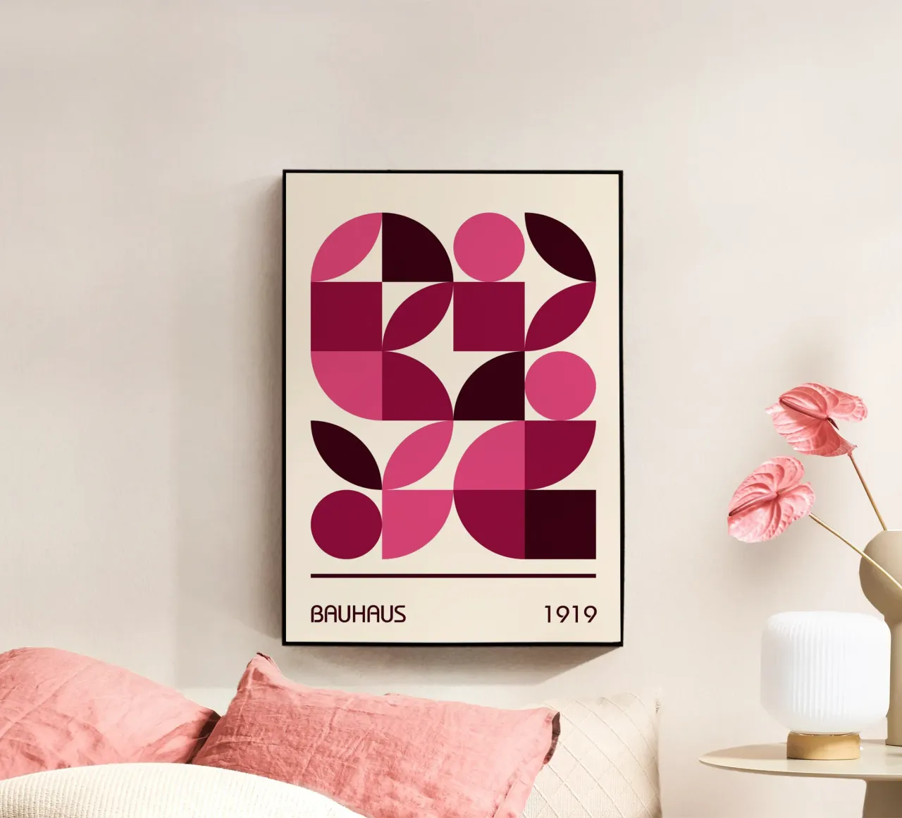 Bauhaus Modulaire Abstracte Print | Roze & Pruim Geometrische Vorm acryl van Grungeo