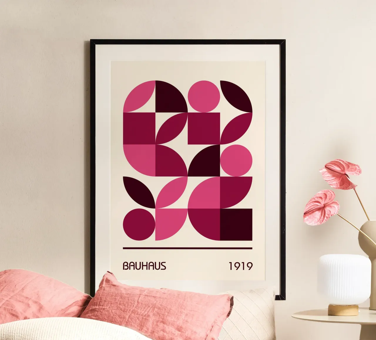 Bauhaus Modular Abstract Print | Forme géométrique rose et prune hahnemühle de Grungeo