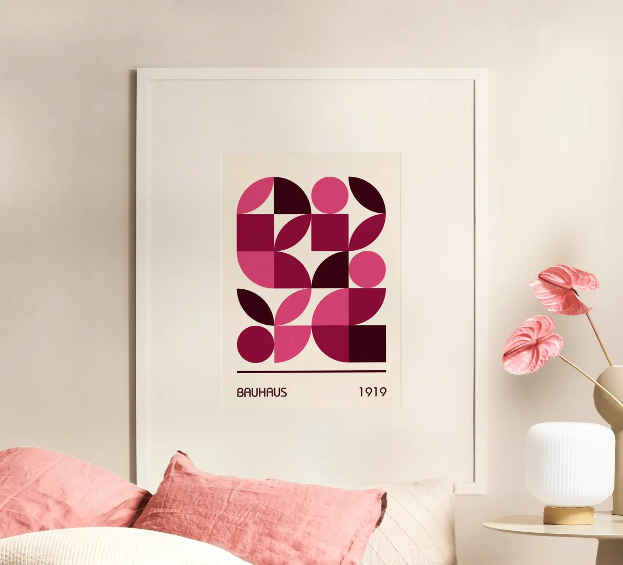 Bauhaus Modular Abstract Print | Forme géométrique rose et prune hahnemühle de Grungeo