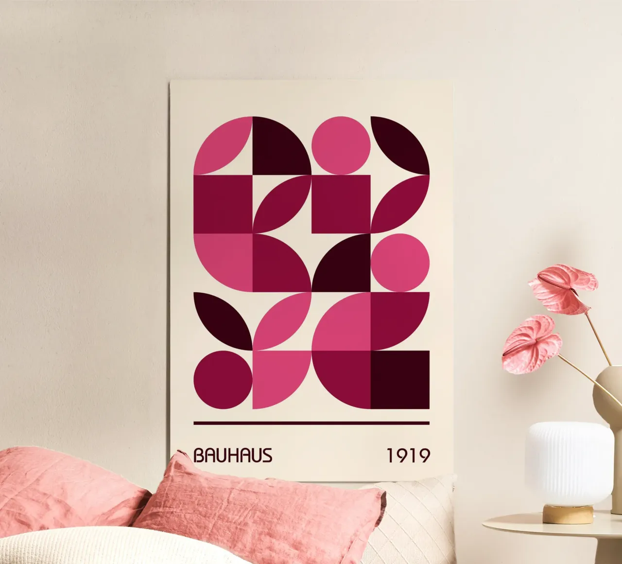 Bauhaus Modular Abstract Print | Forme géométrique rose et prune hahnemühle de Grungeo