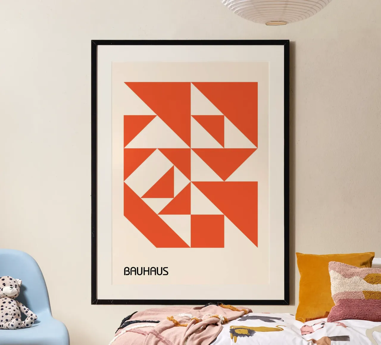 Bauhaus Orange Triangles Abstract Print | Modern Geometric Hahnemühle von Grungeo