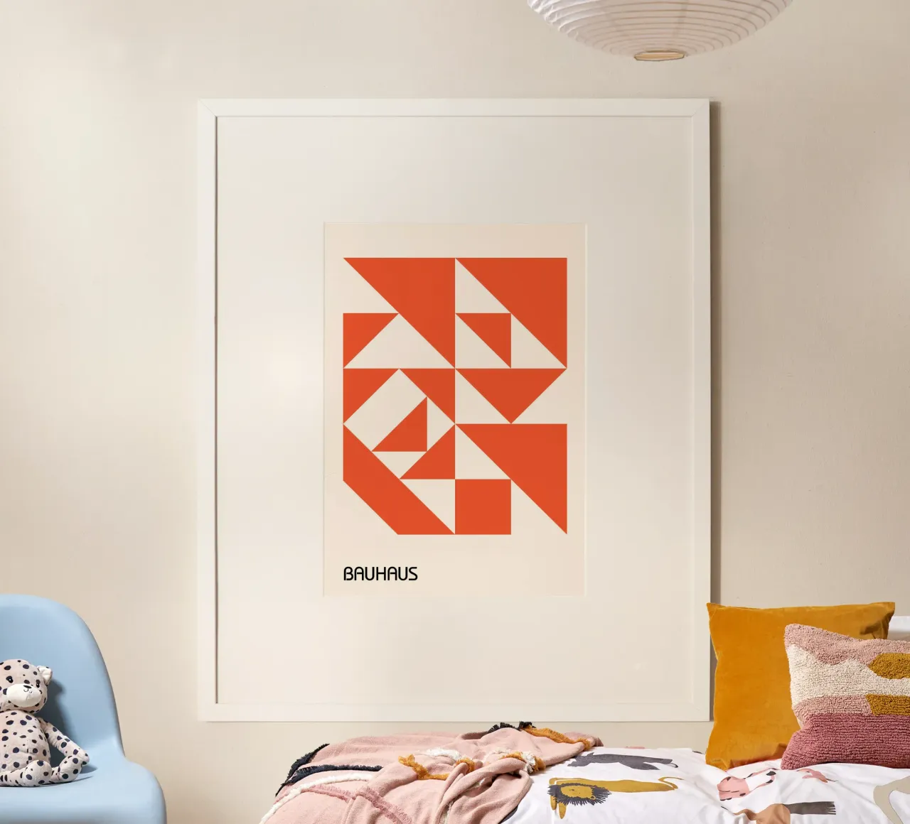 Bauhaus Orange Triangles Abstract Print | Modern Geometric Hahnemühle von Grungeo