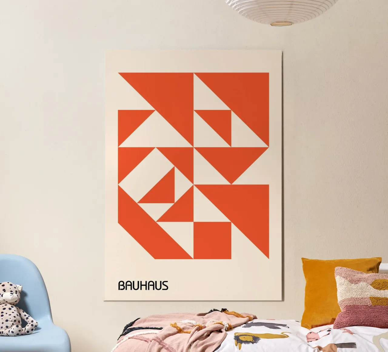 Bauhaus Orange Triangles Abstract Print | Modern Geometric Hahnemühle von Grungeo