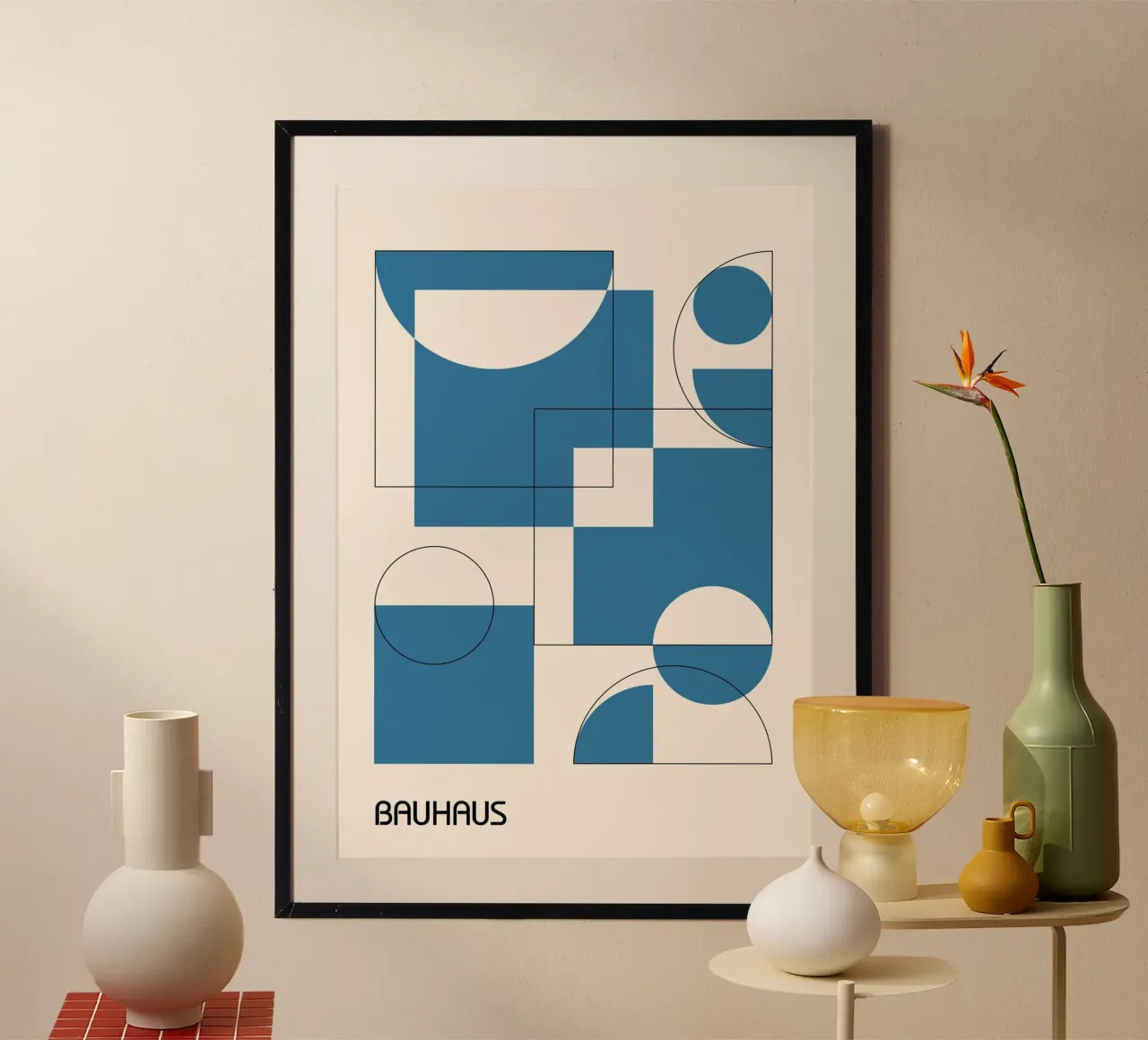 Bauhaus Blu Stampa geometrica sovrapposta | Forme minimaliste carta hahnemühle da Grungeo