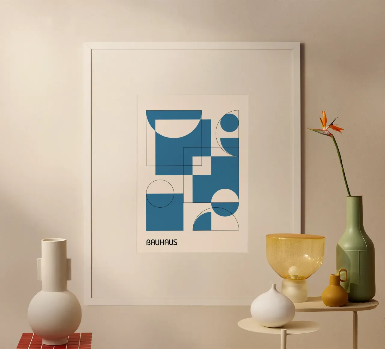 Bauhaus Blu Stampa geometrica sovrapposta | Forme minimaliste carta hahnemühle da Grungeo