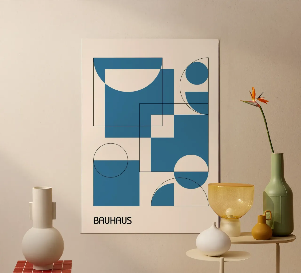 Bauhaus Blu Stampa geometrica sovrapposta | Forme minimaliste carta hahnemühle da Grungeo