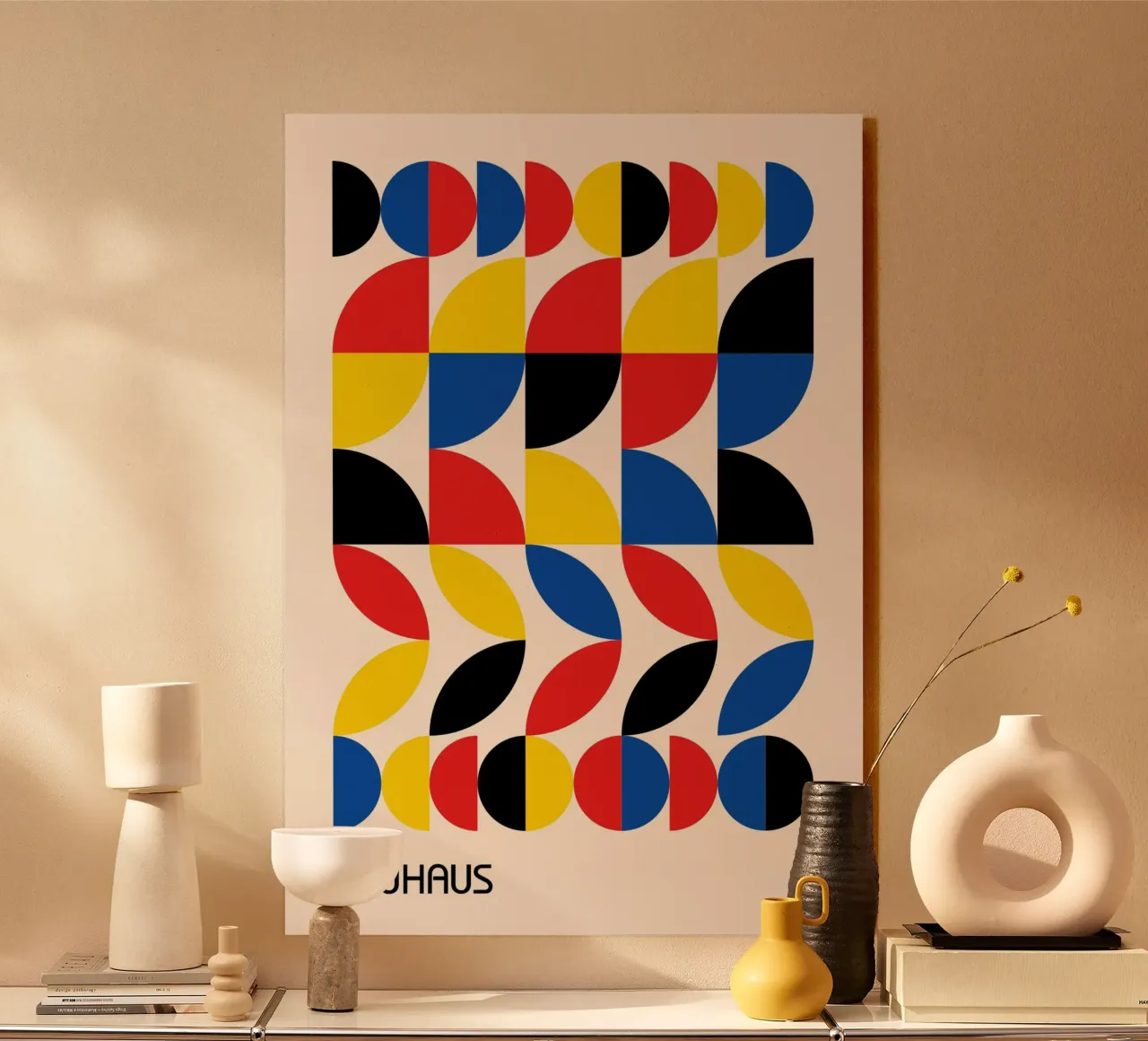 Bauhaus Primary Colors Pattern Print | Red Blue Yellow Grid aluminio dibond de Grungeo