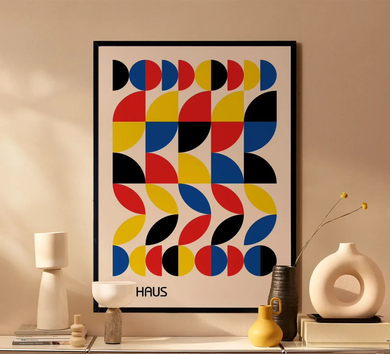 Bauhaus Primary Colors Pattern Print | Red Blue Yellow Grid hahnemühle de Grungeo