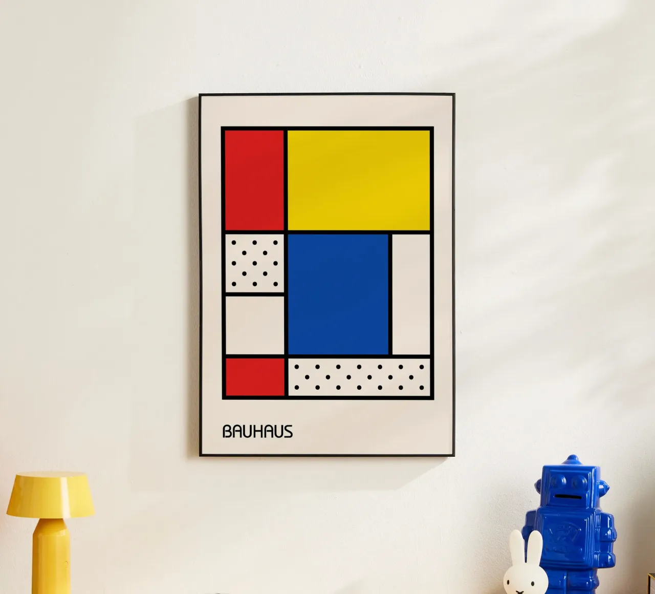 Mondrian Bauhaus Primary Color Grid Abstract Póster aluminio dibond de Grungeo