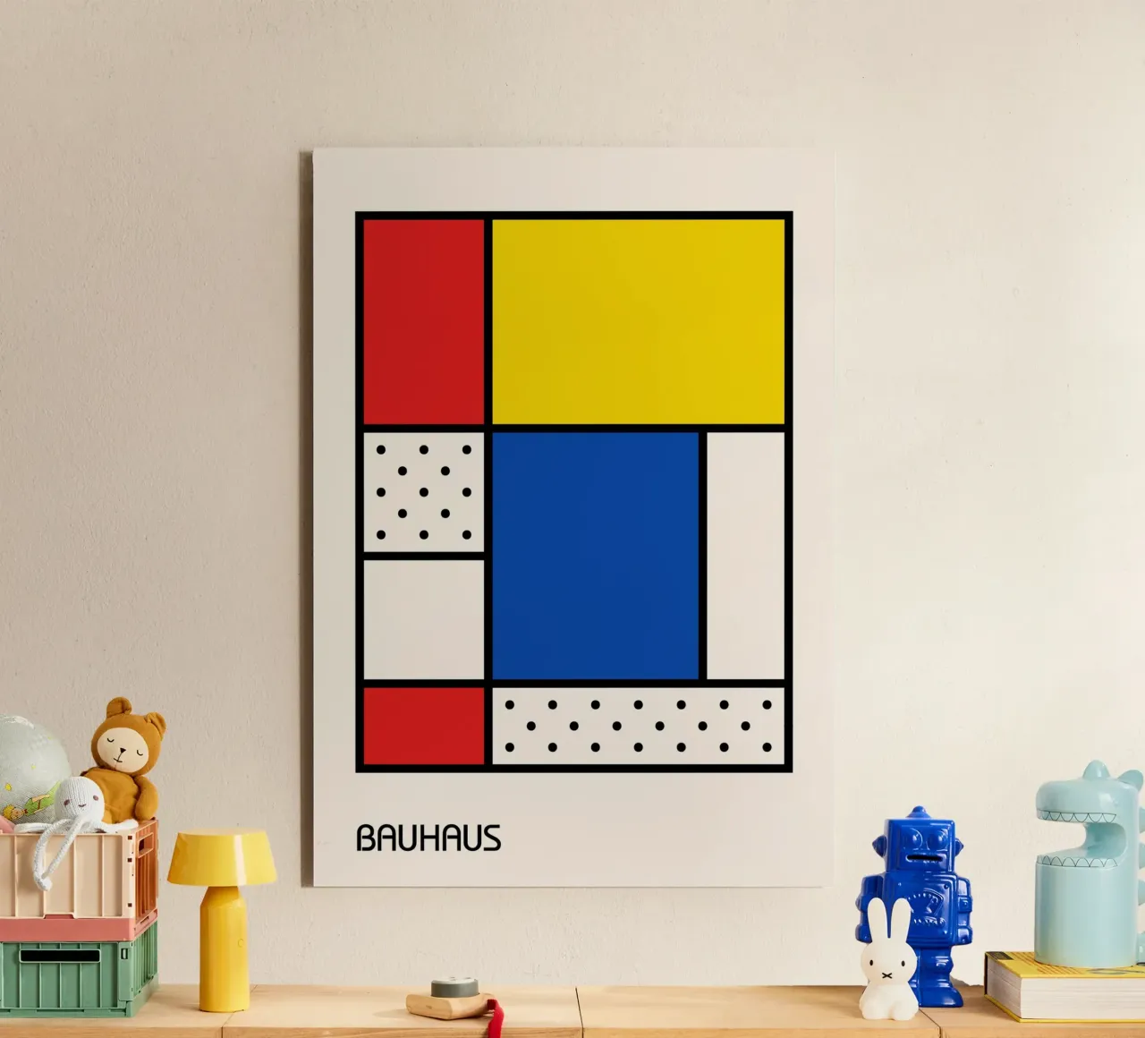 Mondrian Bauhaus Primary Color Grid Abstract Póster aluminio dibond de Grungeo