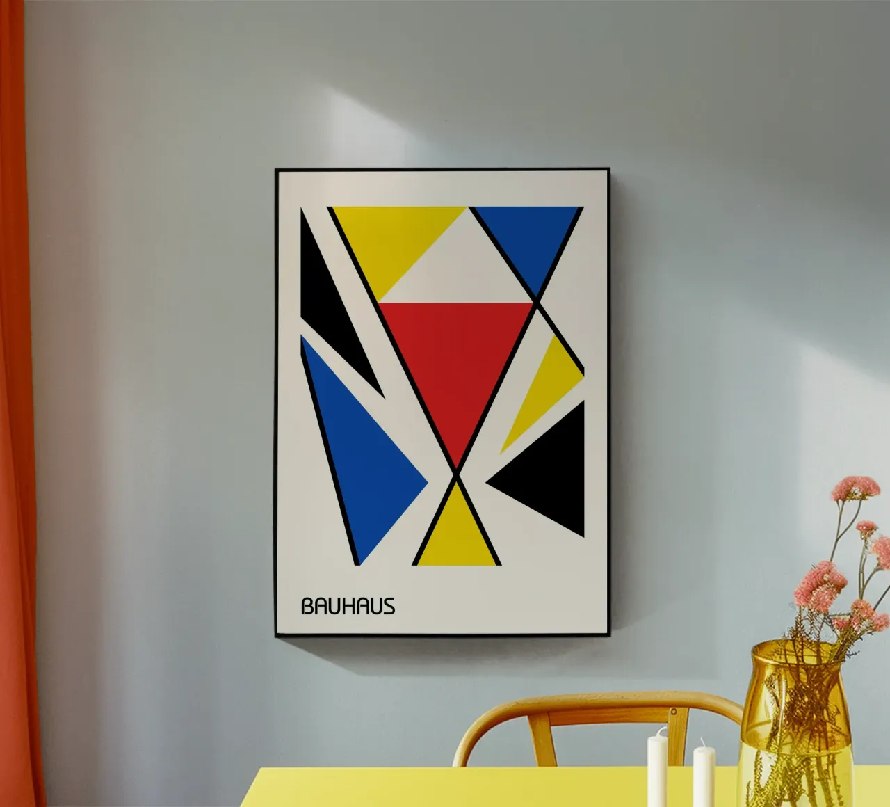 Bauhaus Dynamic Triangle Abstract Print | Primary Colors acrylic glass by Grungeo